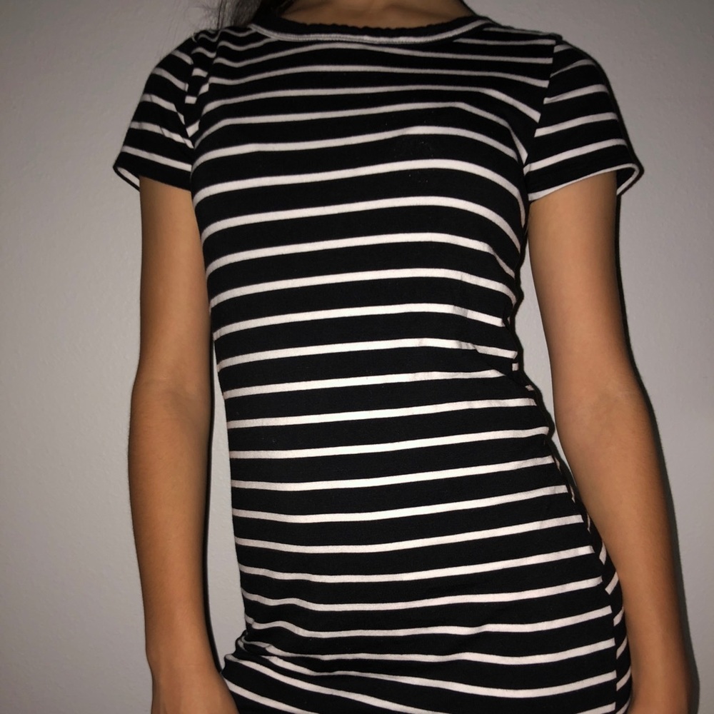 Black and white striped fitted dress